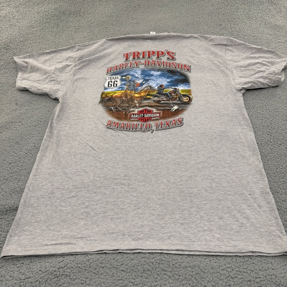 Harley-Davidson  T-Shirt XXL Tripp's Amarillo Texas Route 66 Gray Pocket Biker